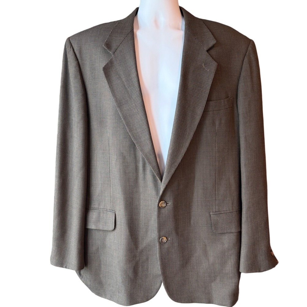 Oscar de la‎ Renta Wool Blazer Houndstooth Two Button Sport Coat Size 48 L